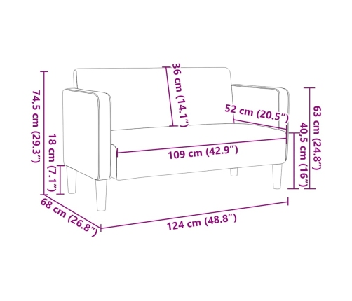 Sofá Loveseat gris oscuro 109 cm tejido de pana