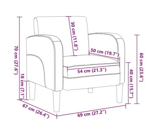 Sillón con reposabrazos cuero sintética negro 54 cm