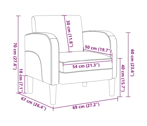 Sillón con reposabrazos color crema 54 cm cuero sintética