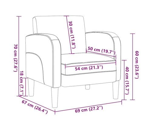 Sillón con reposabrazos gris 54 cm cuero sintética