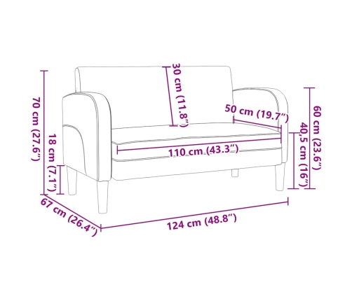 Sofá Loveseat de cuero sintética color negro de 110 cm