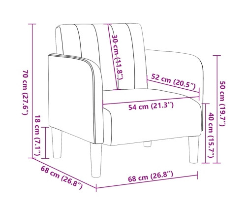 Sillón con reposabrazos Terciopelo Gris Claro 54 cm