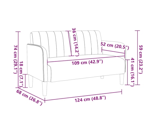 Sofá Loveseat gris claro 109 cm terciopelo