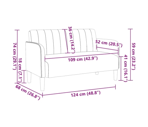 Sofá Loveseat gris oscuro 109 cm terciopelo