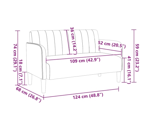 Sofá Loveseat Terciopelo Negro 109 cm