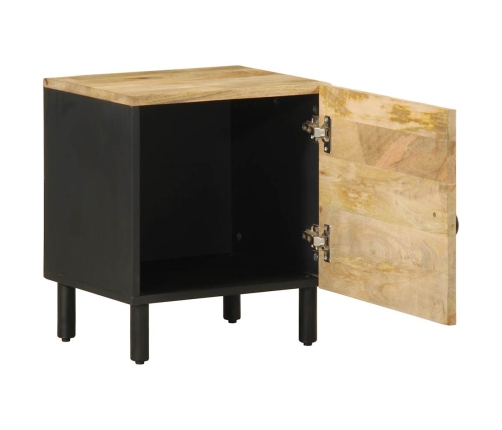 Mesita de noche madera maciza mango rugosa negro 40x33,5x46 cm