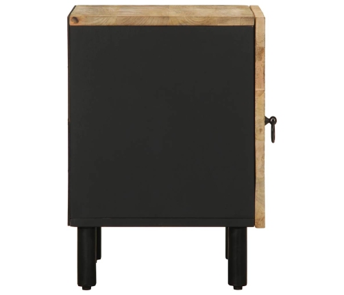 Mesita de noche madera maciza mango rugosa negro 40x33,5x46 cm