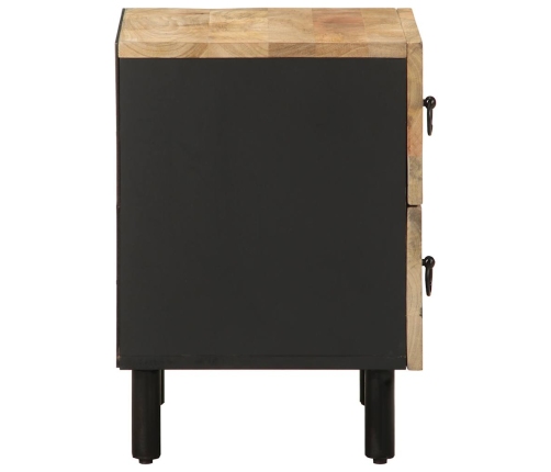 Mesita de noche madera maciza mango rugosa negro 40x33,5x46 cm