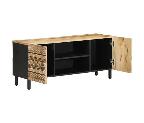 Mueble de TV madera maciza de mango rugosa negro 105x33,5x46 cm