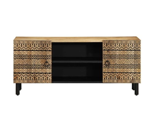 Mueble de TV madera maciza de mango rugosa negro 105x33,5x46 cm