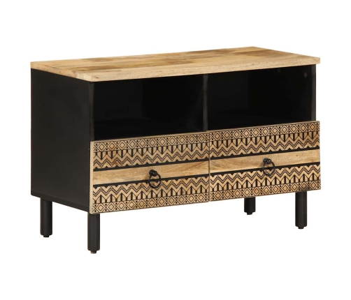 Mueble de TV madera maciza de mango rugosa negro 70x33,5x46 cm