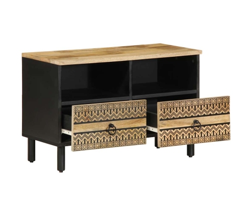 Mueble de TV madera maciza de mango rugosa negro 70x33,5x46 cm