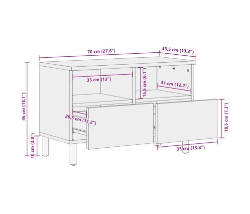 Mueble de TV madera maciza de mango rugosa negro 70x33,5x46 cm