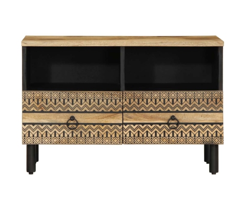 Mueble de TV madera maciza de mango rugosa negro 70x33,5x46 cm