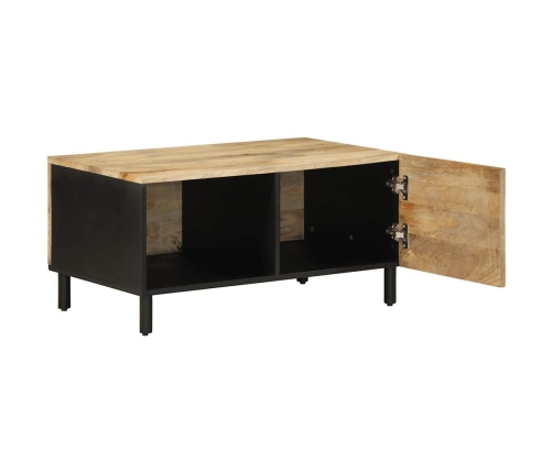 Mesa de centro madera maciza de mango rugosa negro 80x50x40 cm