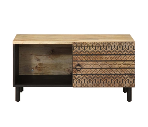 Mesa de centro madera maciza de mango rugosa negro 80x50x40 cm