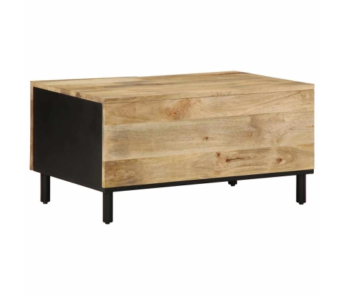 Mesa de centro madera maciza de mango rugosa negro 80x50x40 cm