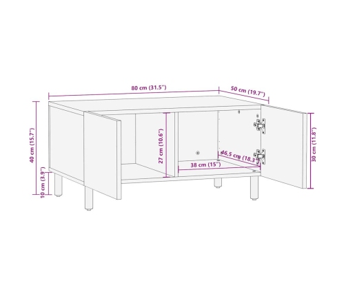 Mesa de centro madera maciza de mango rugosa negro 80x50x40 cm