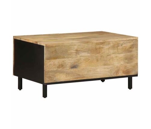 Mesa de centro madera maciza de mango rugosa negro 80x50x40 cm