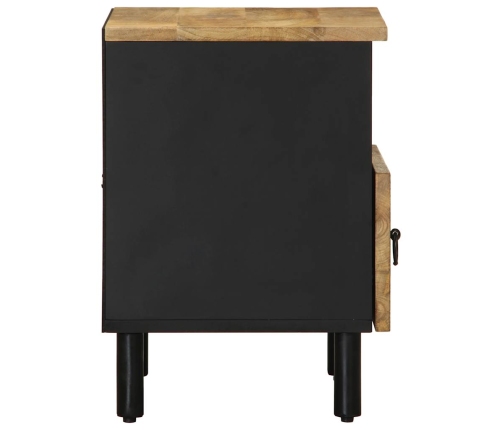 Mesita de noche madera maciza de mango rugosa negro 40x33x46 cm