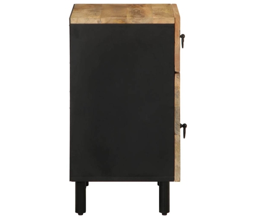 Mesita de noche madera maciza de mango rugosa negro 50x33x60 cm