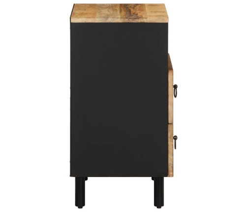 Mesita de noche madera maciza de mango rugosa negro 50x33x62 cm