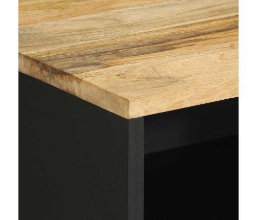 Mesita de noche madera maciza de mango rugosa negro 50x33x62 cm