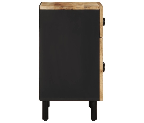 Mesita de noche madera maciza de mango rugosa negro 50x33x60 cm