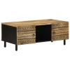 Mesa de centro madera maciza de mango rugosa negro 100x54x40 cm