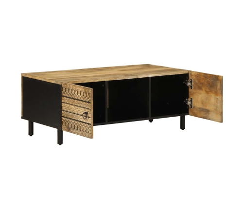 Mesa de centro madera maciza de mango rugosa negro 100x54x40 cm