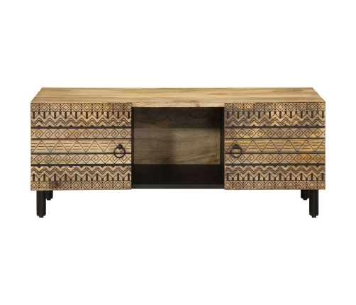 Mesa de centro madera maciza de mango rugosa negro 100x54x40 cm