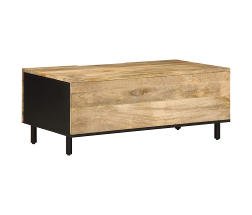 Mesa de centro madera maciza de mango rugosa negro 100x54x40 cm