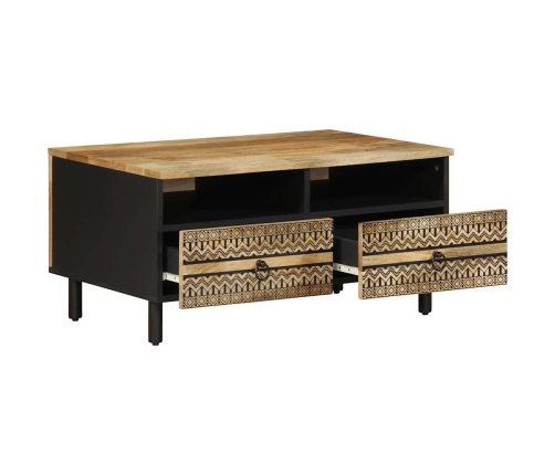 Mesa de centro madera maciza de mango rugosa negro 80x54x40 cm