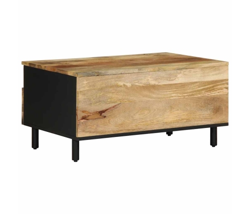 Mesa de centro madera maciza de mango rugosa negro 80x54x40 cm