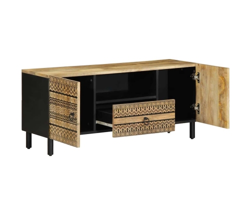 Mueble de TV madera maciza de mango rugosa negro 105x33,5x46 cm