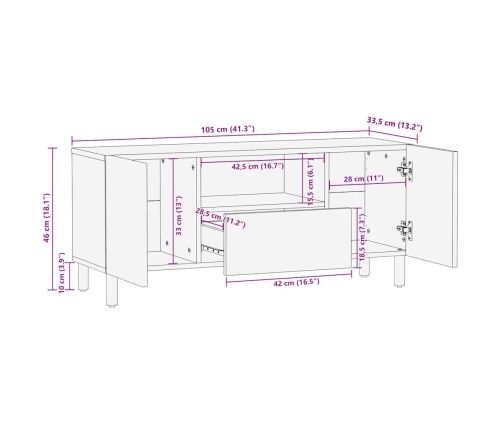 Mueble de TV madera maciza de mango rugosa negro 105x33,5x46 cm