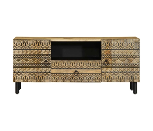 Mueble de TV madera maciza de mango rugosa negro 105x33,5x46 cm