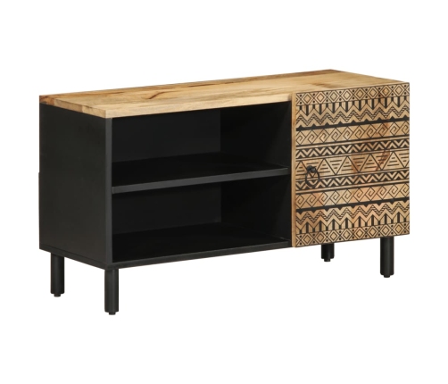 Mueble de TV madera maciza de mango rugosa negro 80x33,5x46 cm