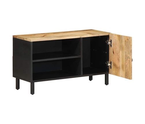 Mueble de TV madera maciza de mango rugosa negro 80x33,5x46 cm