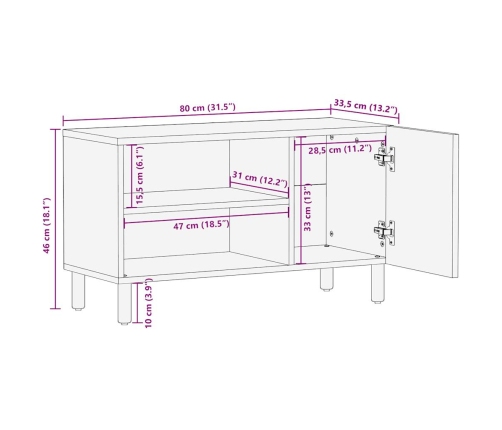 Mueble de TV madera maciza de mango rugosa negro 80x33,5x46 cm