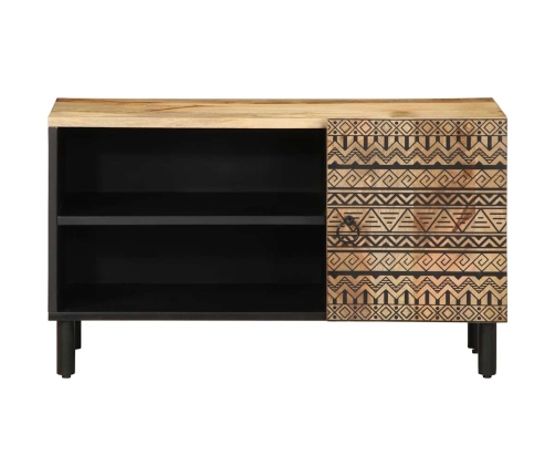 Mueble de TV madera maciza de mango rugosa negro 80x33,5x46 cm