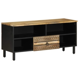 Mueble de TV madera maciza de mango rugosa negro 100x33,5x46 cm