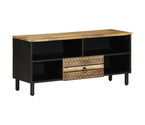 Mueble de TV madera maciza de mango rugosa negro 100x33,5x46 cm