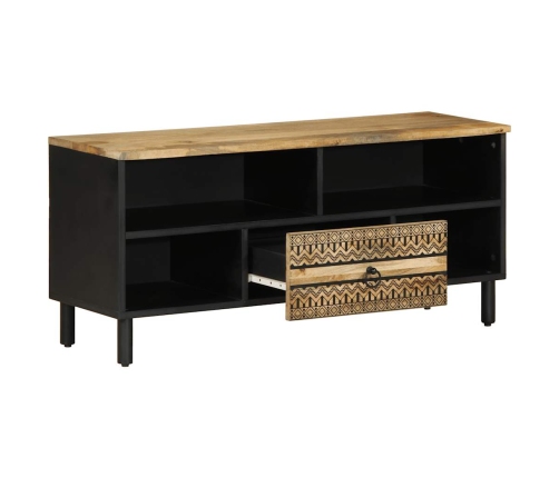 Mueble de TV madera maciza de mango rugosa negro 100x33,5x46 cm