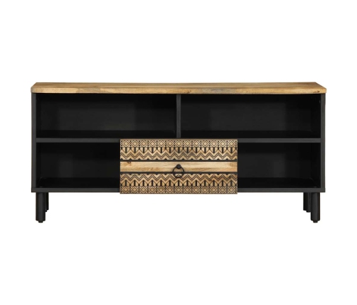 Mueble de TV madera maciza de mango rugosa negro 100x33,5x46 cm