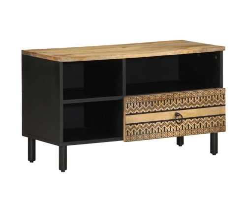 Mueble de TV madera maciza de mango rugosa negro 80x33,5x46 cm