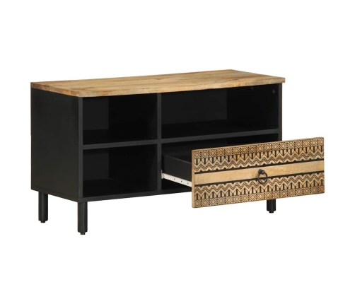 Mueble de TV madera maciza de mango rugosa negro 80x33,5x46 cm