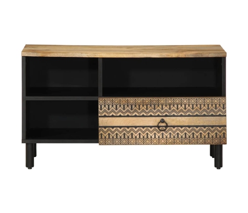 Mueble de TV madera maciza de mango rugosa negro 80x33,5x46 cm