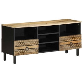 Mueble de TV madera maciza de mango rugosa negro 100x33,5x46 cm