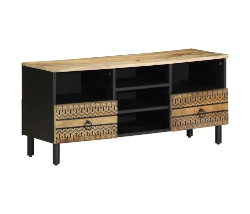 Mueble de TV madera maciza de mango rugosa negro 100x33,5x46 cm